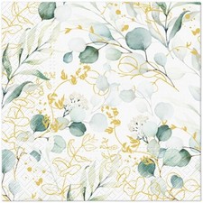 20 Napkins Golden Eucalyptus Eucalyptus Leaves Elegant Gold Green 33x33cm