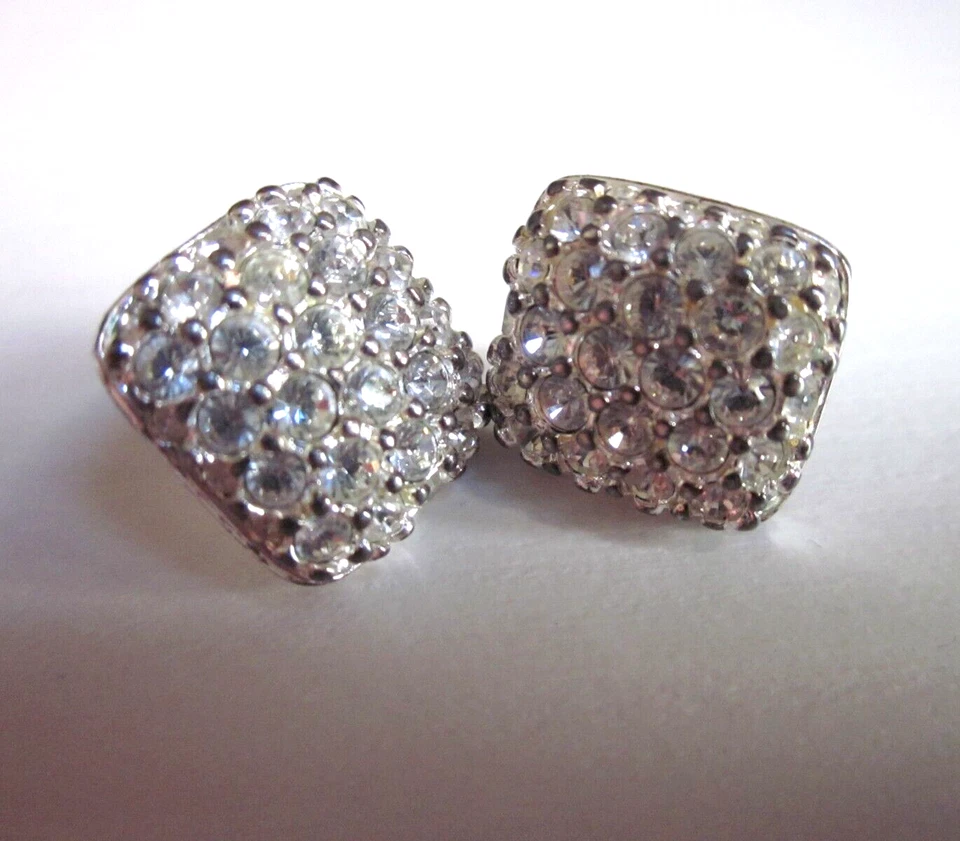 Swarovski Orecchini a Lobo-Rombo-Pavè di Cristalli-Anni'90-Vintage-Leggi Bene - Immagine 2 di 4