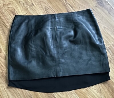 ladies size 12-14 black lined faux leather skirt h&m longer hem