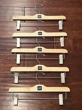 Lot Of 5 Authentic Gap Wooden 14.5" Pants Shorts Skirt Metal Pinch Clip Hangers
