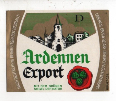 Luxembourg - Vintage Beer Label - Brasserie Diekirch - Ardennen Export