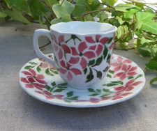 ANCIENNE TASSE ET SOUS TASSE EN FAÏENCE DE LUNEVILLE KG - DÉCOR PERVENCHE