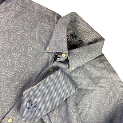 Robert Graham Men's Wall Street Money Bags Flip Cuff L/S Dress Shirt Blue   XL