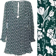 Reformation Elenor Mini Dress Size 12 Green Floral Long Sleeve Back Cut Out NWT