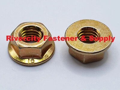 RIVERCITY FASTENER & SUPPLY (100) M6-1.0 Flange Hex Nuts Yellow Zinc grade 10.9 Smooth Bottom 6mm M6x1.0