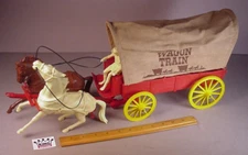 Vintage 1960's Marx Wagon Train Driver Horses Western Playset Plastic Toy 20"