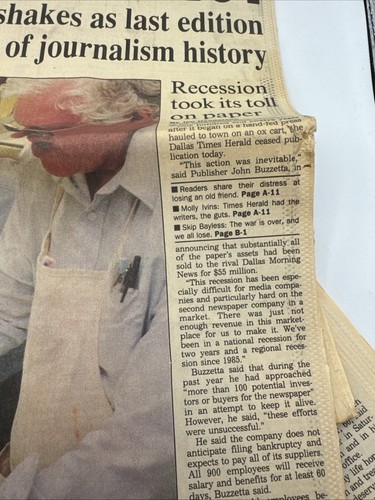 Vintage The Dallas Times Herald December 9, 1991 Goodbye Dallas! Final Edition - Picture 8 of 8