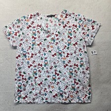 Cassandra O Snowman Winter Scrub Top Two Pockets Adult Women's Size L Large