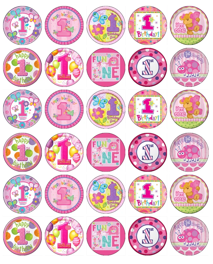 30x 1st Anniversaire Rose Fille Cupcake Toppers Comestible Wafer Papier Fairy - Photo 1/1