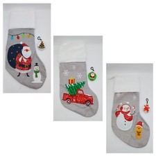 Set of 3 Christmas 18" Holiday Stockings Santa Red Truck Snowman Gingerbread