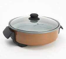 Cook's Essentials K51077: Sartén eléctrica rápida antiadherente de 12" con tapa - Canela