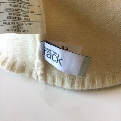 NORDSTROM RACK WOMENS CASHMERE KNIT CUFFED BEANIE W/FAUX FUR POMPOM IVORY s-l400.jpg main image 3