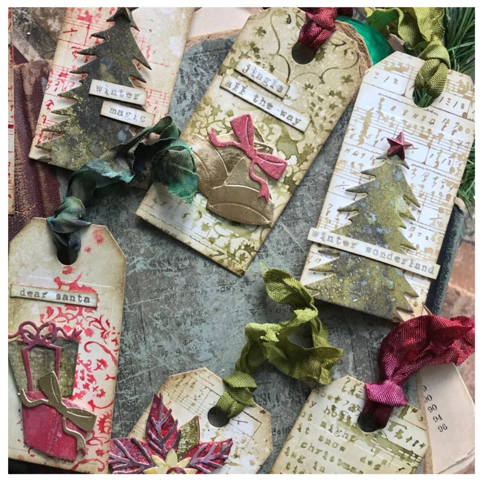 Tim Holtz Christmas Dies - Festive Things, Wreath, Tree, Stocking, Bell, 664191 - Image 4 of 4