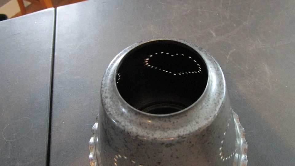 GRAY TIN PUNCHED METAL CANDLE JAR SHADE HEARTS - Image 4 of 4