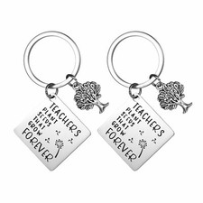 2PCS Stainless Steel Thank you Gift for Teacher Keychain Key Ring Jewelry Set