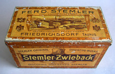 antike Blechdose Jugendstil Stemler-Zwieback Friedrichsdorf Biscuit Tin um 1890