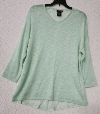 Womens Lightweight Sweater Katie Todd XL Mint Green with Lace Very Pretty