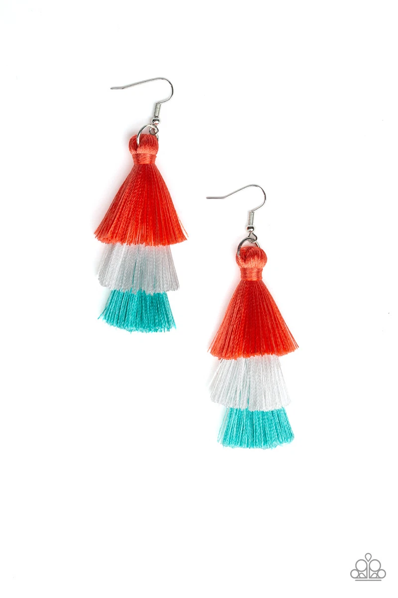 Coral fringe earrings paparazzi sale
