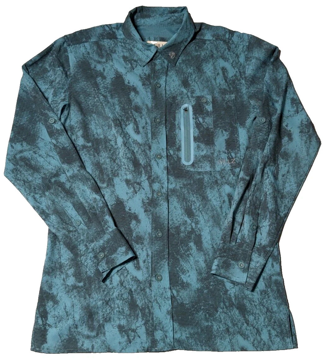 GILLZ Men Small Meadowbrook Stretch Blend Deep Sea Woven Fishing Shirt