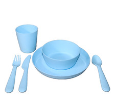 Child Plastic Plater Tumbler Bowl  Flatware Pastel Blue Ikea Kalas 6 Pc Set NEW