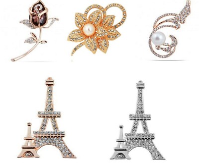 schöne Brosche brooch Anstecknadel Strass  Blume Broschen silber Nadel goldfarbe