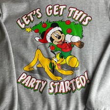 Disney Mickey Mouse Gray Christmas Sweater Graphic Print Size XL