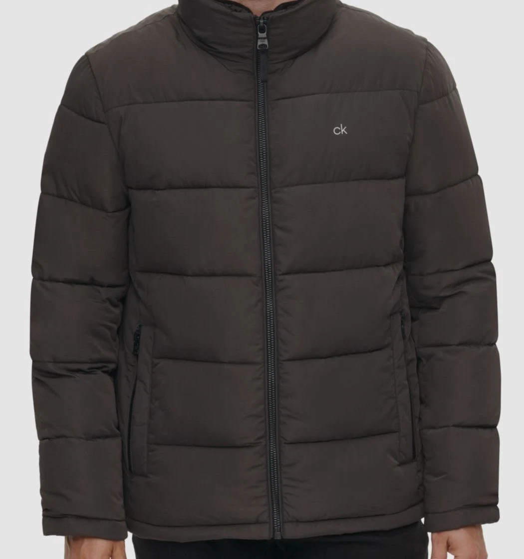 Calvin klein puffer hot sale coat with knit sleeves