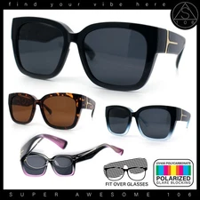 Polarized Oversized High Temple Horn Rim Fit Over Fashion Sunglasses