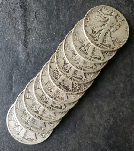 Lot of 10 50c Walking Liberty Silver Half Dollars