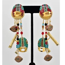 Lunch At The Ritz Vintage Football Earrings Super Bowl 89 Signed 1980s BinAK