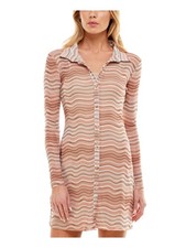 ULTRA FLIRT Womens Lined Overlay Long Sleeve Collared Short Party Shirt Dress