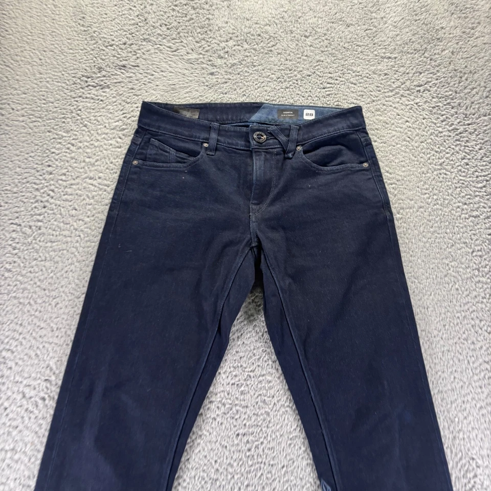 Volcom Jeans Mens 28x32 Blue Dark Wash Cotton Stretch Vorta Slim Straight Denim - Image 2 of 4