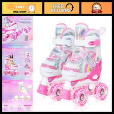 Adjustable Rainbow Quad Roller Skates for Kids - Light Up Wheels, Outdoor Fun