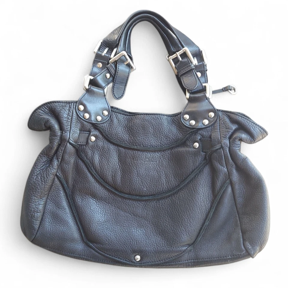 Kenneth Cole New York Black Leather Buckle Shoulder Bag Satchel Purse - Image 4 of 4