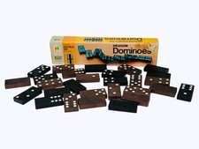 VTG Dragon Dominoes Halsam Double Six Wooden 1970 Milton Bradley 28 Pieces 4130