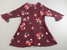 Old Navy Women Dress 2XL Burgundy Floral Long Sleeve Ruffle Fit & Flare Zipper