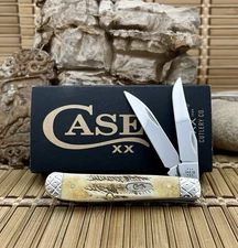 Case XX USA Beautiful Custom 6.5 BONE STAG Engraved AAA+++ Mini Trapper Knife