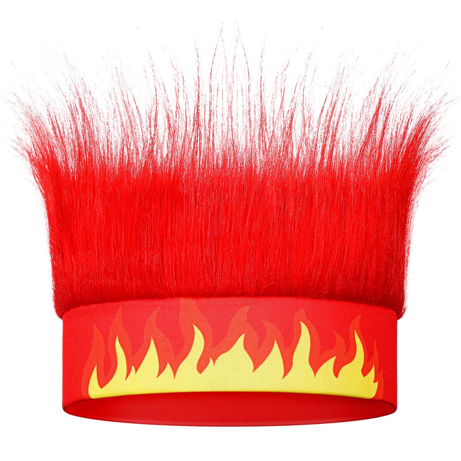 Sombrero con diadema peluda, accesorio de disfraz rojo, peluca de llama de fuego