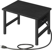 Black Printer Stand w Charging Station Storage Hook Under Desk Cart Rack