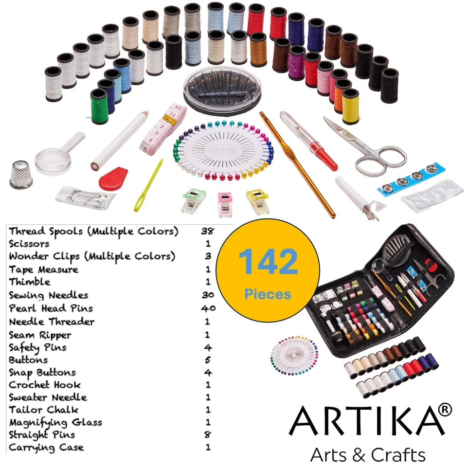 ARTIKA 142-Pcs Sewing Kit Travel Beginner Needles Scissors Thread Thimble Compac - Image 2 of 4
