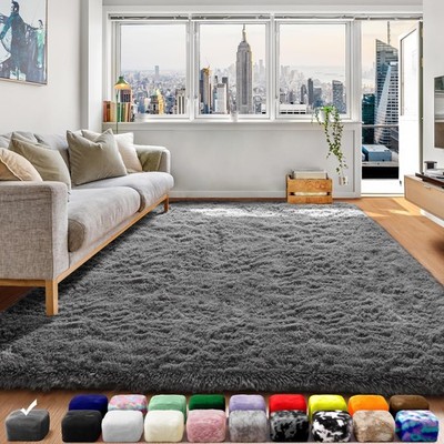 Grey Area Rugs for Bedroom Living Room, Fluffy Fuzzy Shag Shaggy 4x6 Bedside ...