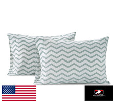 Lane Linen 100 Organic Cotton King Pillow Cases Set of 2 20"x36" Chevron Blue