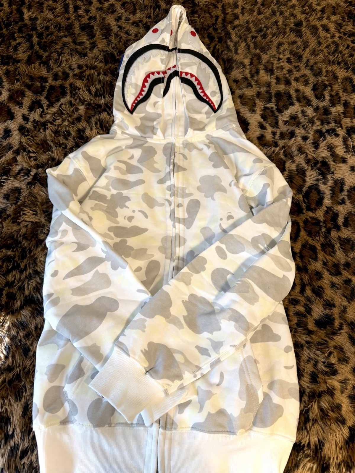 GLOW IN THE DARK WHITE BATHING APE DOUBLE HOODED SHARK JACKET- SIZE L