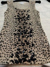 NWOT Dressy Cache Shimmer Leopard Fabric Fitted Tank With Sequin Trim Size S