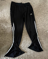 adidas Kids XL Black Track Pants White 3-Stripes Drawstring Elastic Waist