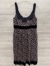 Cynthia Steffe Y2K Babydoll Silk Slip Dress Velvet Lace Trim Fully Lined 6