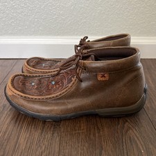 Twisted X Women's Tooled Floral Turquoise Chukka Driving Mocs 7.5 WDM0081