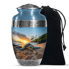 Turtle on Island Cremation Urn for Human Ash Adult Women Men, 10 Inch