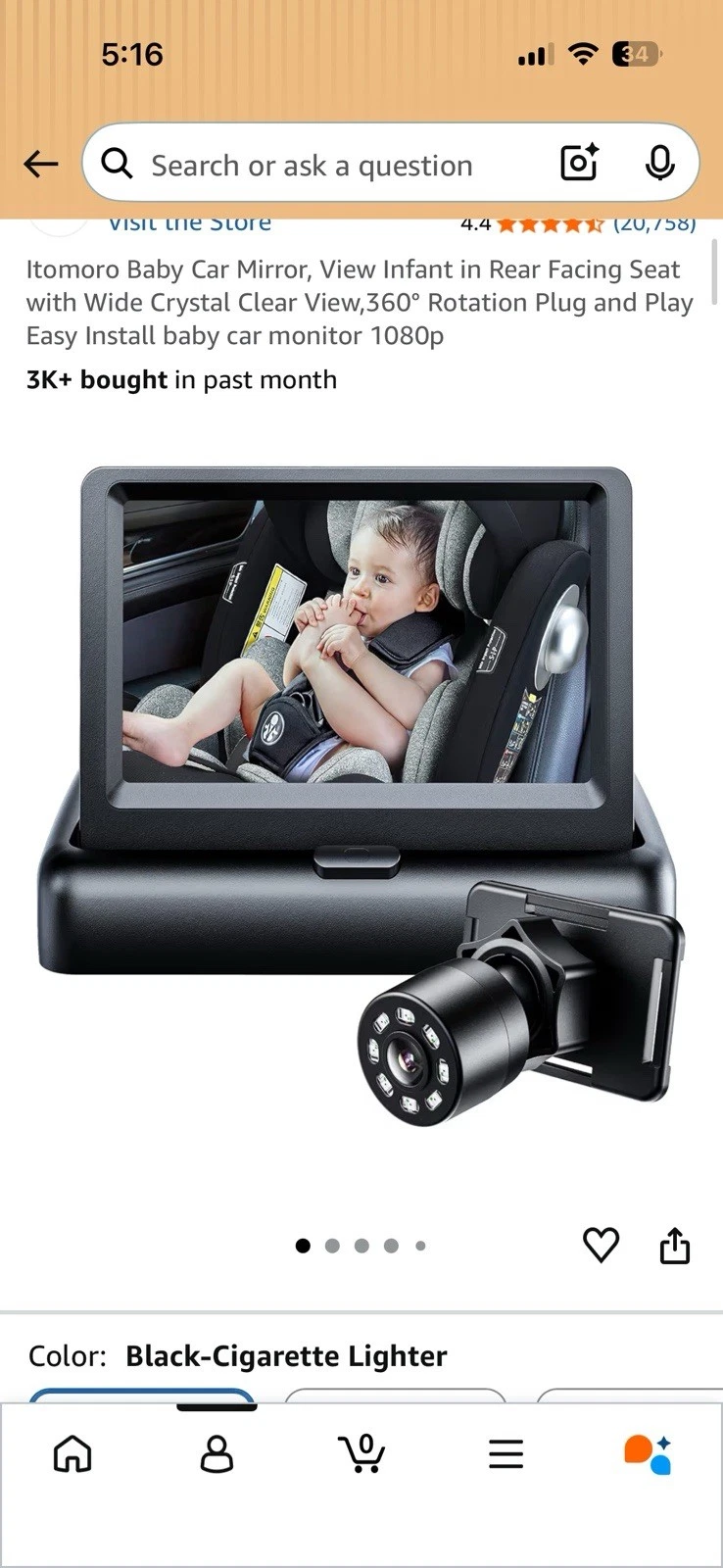 Itomoro Digital Baby Car Monitor Rear Seat Camera for Traveling Infants