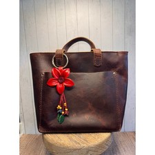 Red Flower Daisy Purse Charm Genuine Leather Flower Red Bag Charm NEW 